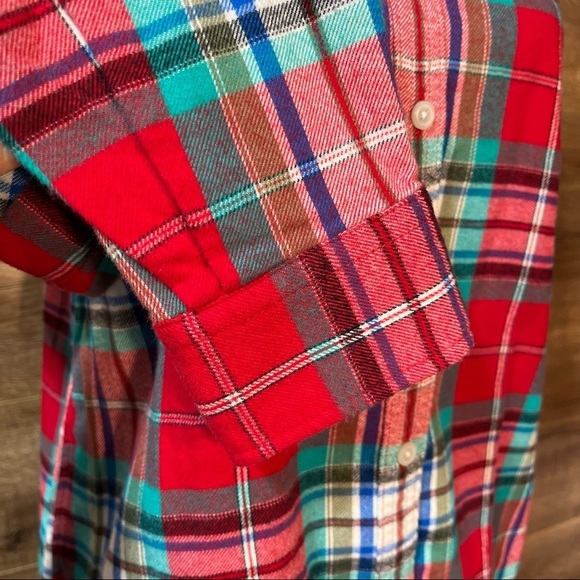 Lands' End Flannel Plaid Button Down Shirt Red Green Blue Long Sleeve Women's 10 - Picture 6 of 10
